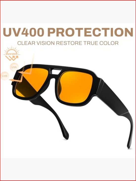Retro Aviator Square Pilot Sunglasses with Double Bridge Thick Frame UV400 Lens main image 6